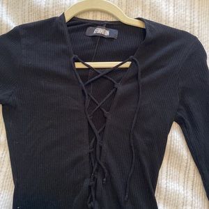 Reformation long sleeve lace up bodysuit